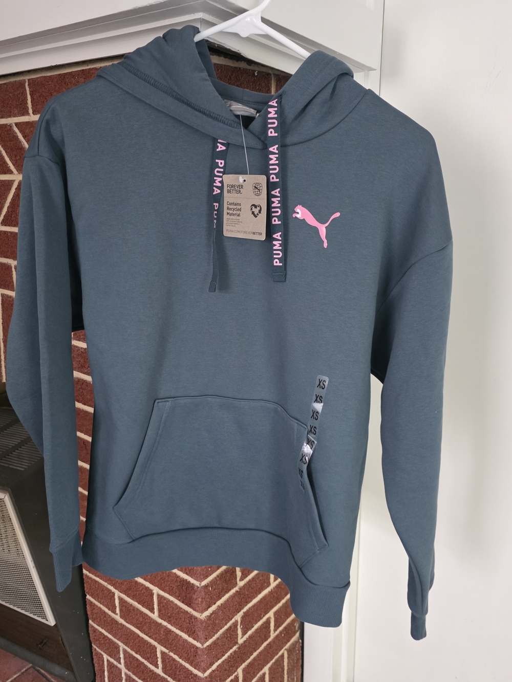 Puma Teal Hoodie with Pink Logo and Branded Drawcords